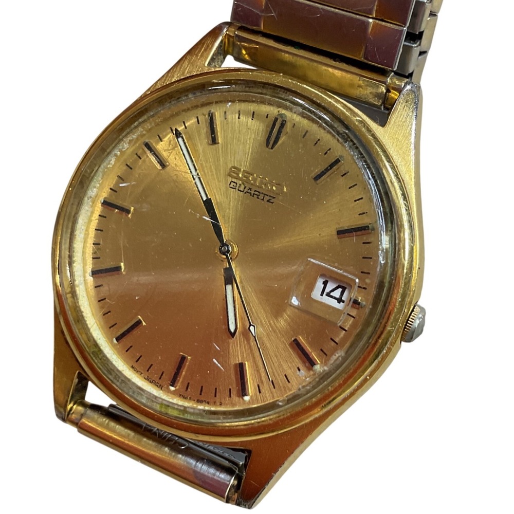 Vintage Seiko Quartz Mens‎ Watch Gold Tone Expansion Band Date 7N42-8A30 Classic